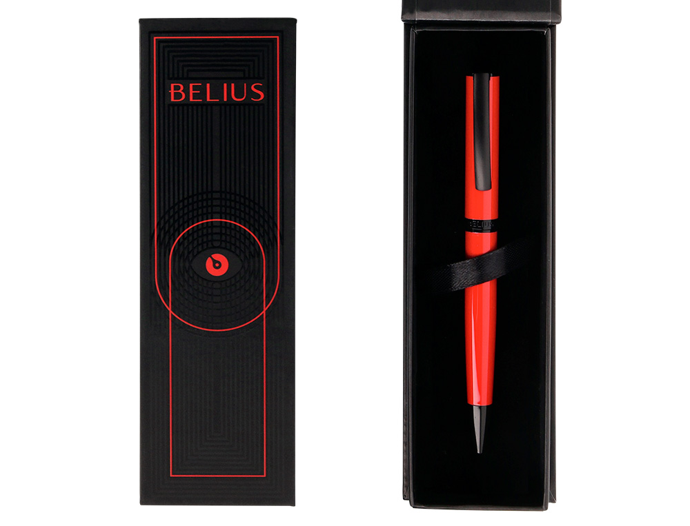 ESFEROGRAFICA BELIUS TURBO ALUMINIO DESENHO VERMELHO E PRETO TINTA AZUL CAIXA DESIGN