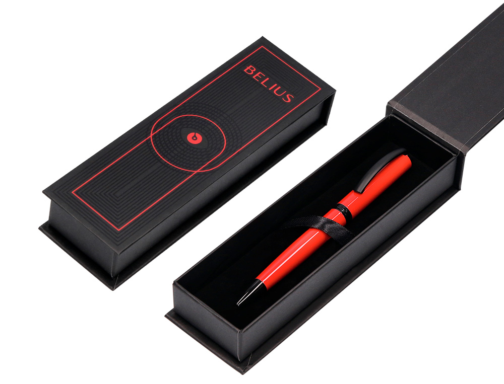 ESFEROGRAFICA BELIUS TURBO ALUMINIO DESENHO VERMELHO E PRETO TINTA AZUL CAIXA DESIGN