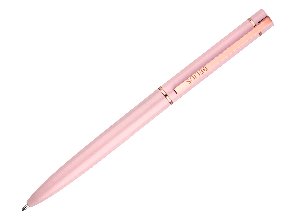 ESFEROGRAFICA BELIUS ROSE ALUMINIO DESENHO ROSA OURO ROSA TINTA AZUL CAIXA DESIGN
