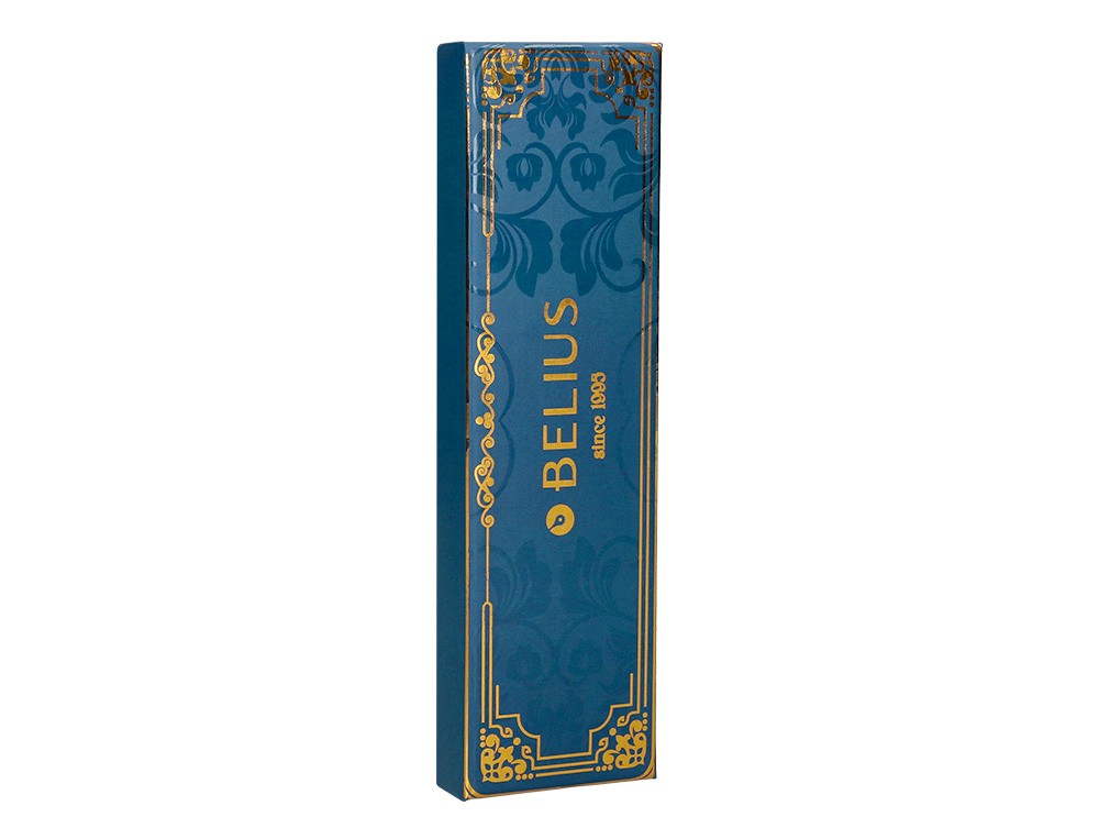 ESFEROGRAFICA BELIUS MACARON BLISS ALUMINIO DESENHO HEXAGONAL ROSA AZUL E DOURADO TINTA AZUL CAIXA DESIGN