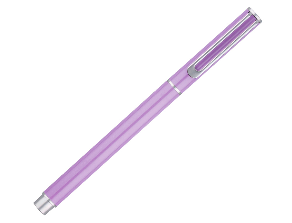 CONJUNTO ESFEROGRAFICA E ROLLER BELIUS ENDLESS SUMMER ALUMINIO DESENHO ROXO E PRATEADO TINTA AZUL CAIXA DESIGN