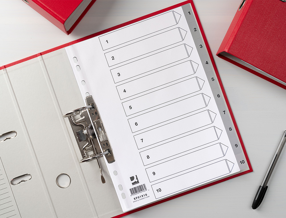 SEPARADOR NUMERICO Q-CONNECT PLASTICO 1-10 CONJUNTO DE 10 SEPARADORES DIN A4 MULTIPERFURADOS