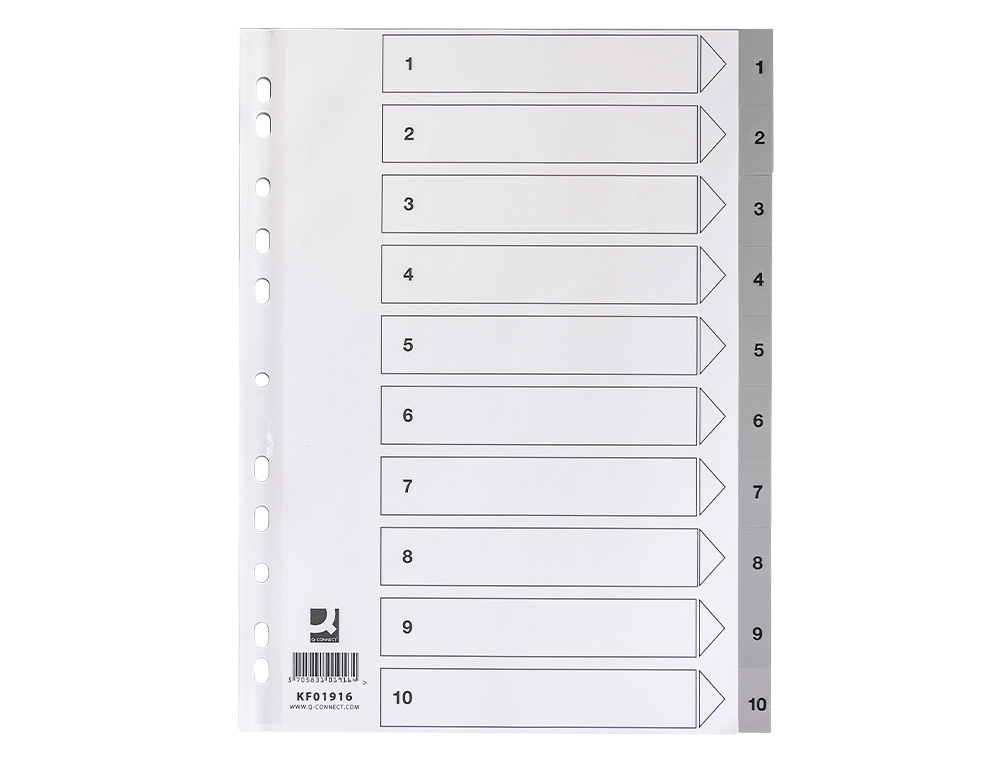 SEPARADOR NUMERICO Q-CONNECT PLASTICO 1-10 CONJUNTO DE 10 SEPARADORES DIN A4 MULTIPERFURADOS