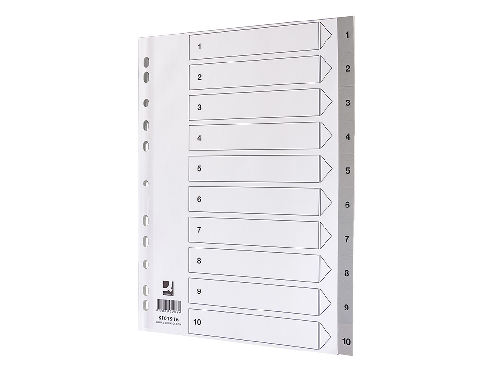 SEPARADOR NUMERICO Q-CONNECT PLASTICO 1-10 CONJUNTO DE 10 SEPARADORES DIN A4 MULTIPERFURADOS