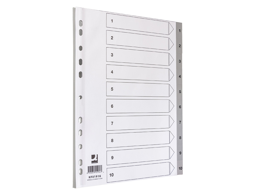SEPARADOR NUMERICO Q-CONNECT PLASTICO 1-10 CONJUNTO DE 10 SEPARADORES DIN A4 MULTIPERFURADOS