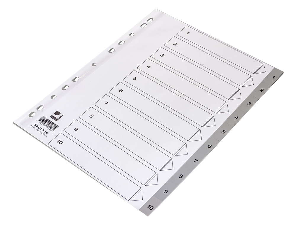 SEPARADOR NUMERICO Q-CONNECT PLASTICO 1-10 CONJUNTO DE 10 SEPARADORES DIN A4 MULTIPERFURADOS