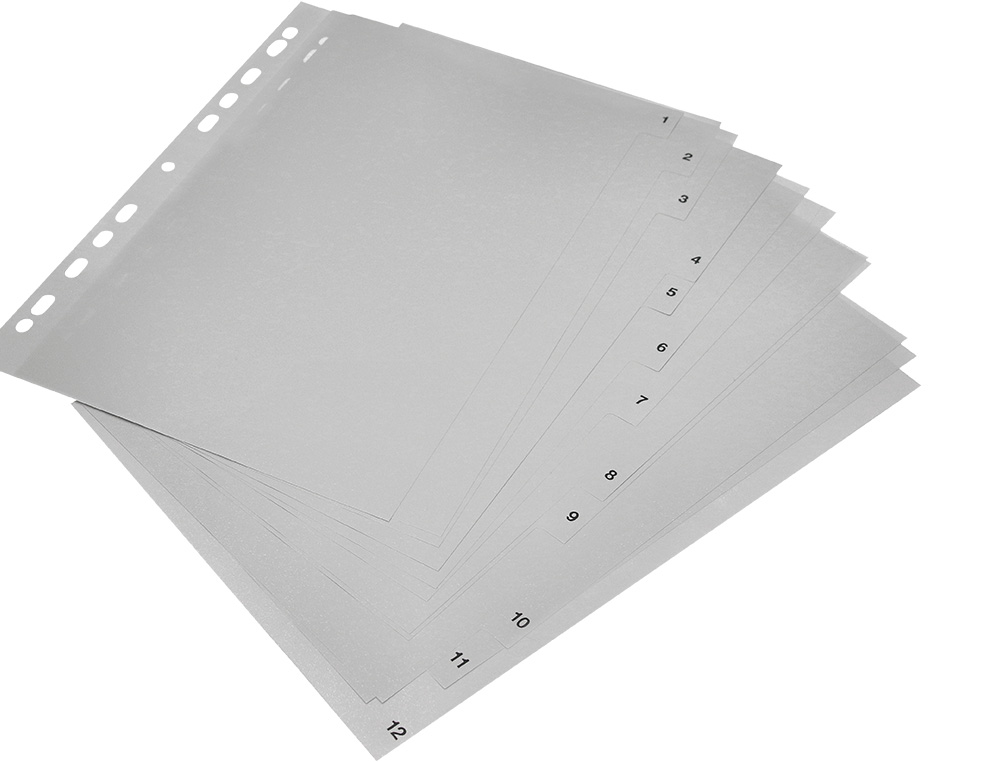 SEPARADOR NUMERICO Q-CONNECT PLASTICO 1-12 CONJUNTO DE 12 SEPARADORES DIN A4 MULTIPERFURADOS