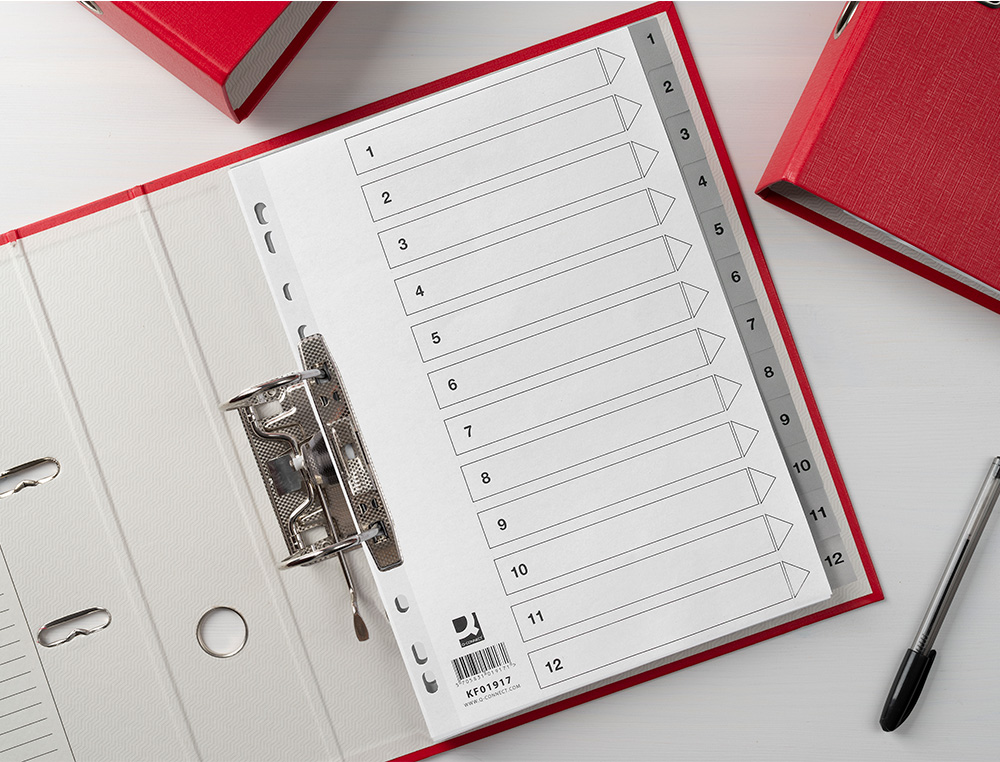 SEPARADOR NUMERICO Q-CONNECT PLASTICO 1-12 CONJUNTO DE 12 SEPARADORES DIN A4 MULTIPERFURADOS