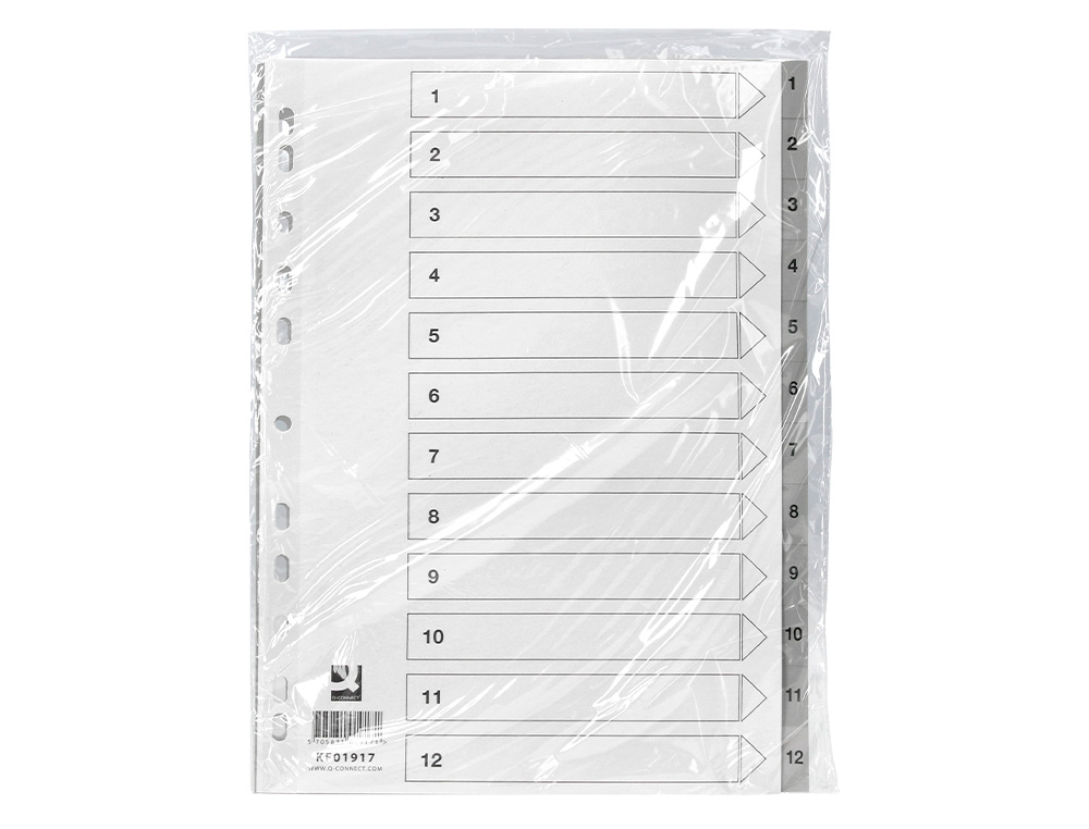 SEPARADOR NUMERICO Q-CONNECT PLASTICO 1-12 CONJUNTO DE 12 SEPARADORES DIN A4 MULTIPERFURADOS