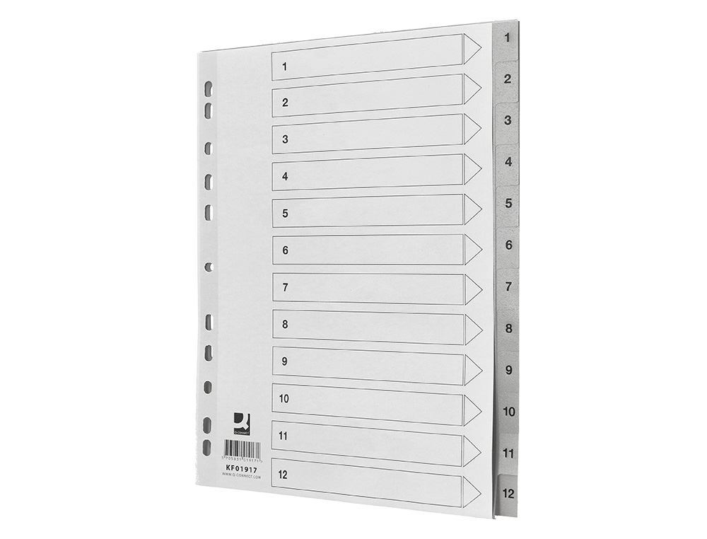SEPARADOR NUMERICO Q-CONNECT PLASTICO 1-12 CONJUNTO DE 12 SEPARADORES DIN A4 MULTIPERFURADOS
