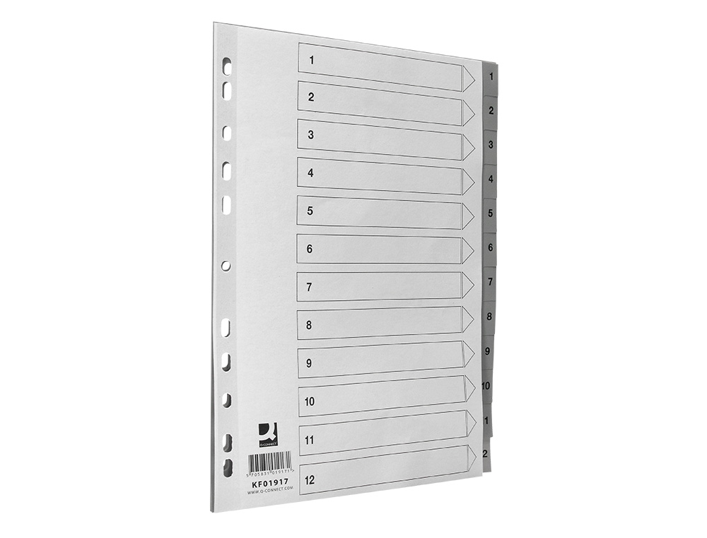 SEPARADOR NUMERICO Q-CONNECT PLASTICO 1-12 CONJUNTO DE 12 SEPARADORES DIN A4 MULTIPERFURADOS