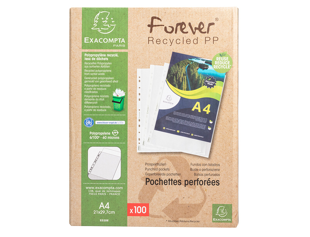 BOLSA CATALOGO/MICA EXACOMPTA RECICLADA POLIPROPILENO 60 MICRONS DIN A4 MARTELADA CAIXA DE 100 UNIDADES