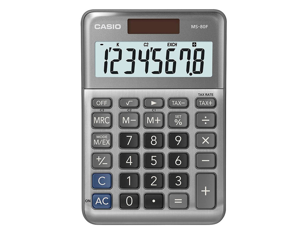 CALCULADORA CASIO MS-80F DE SECRETARIA 8 DIGITOS TAX +/- COR PRATA