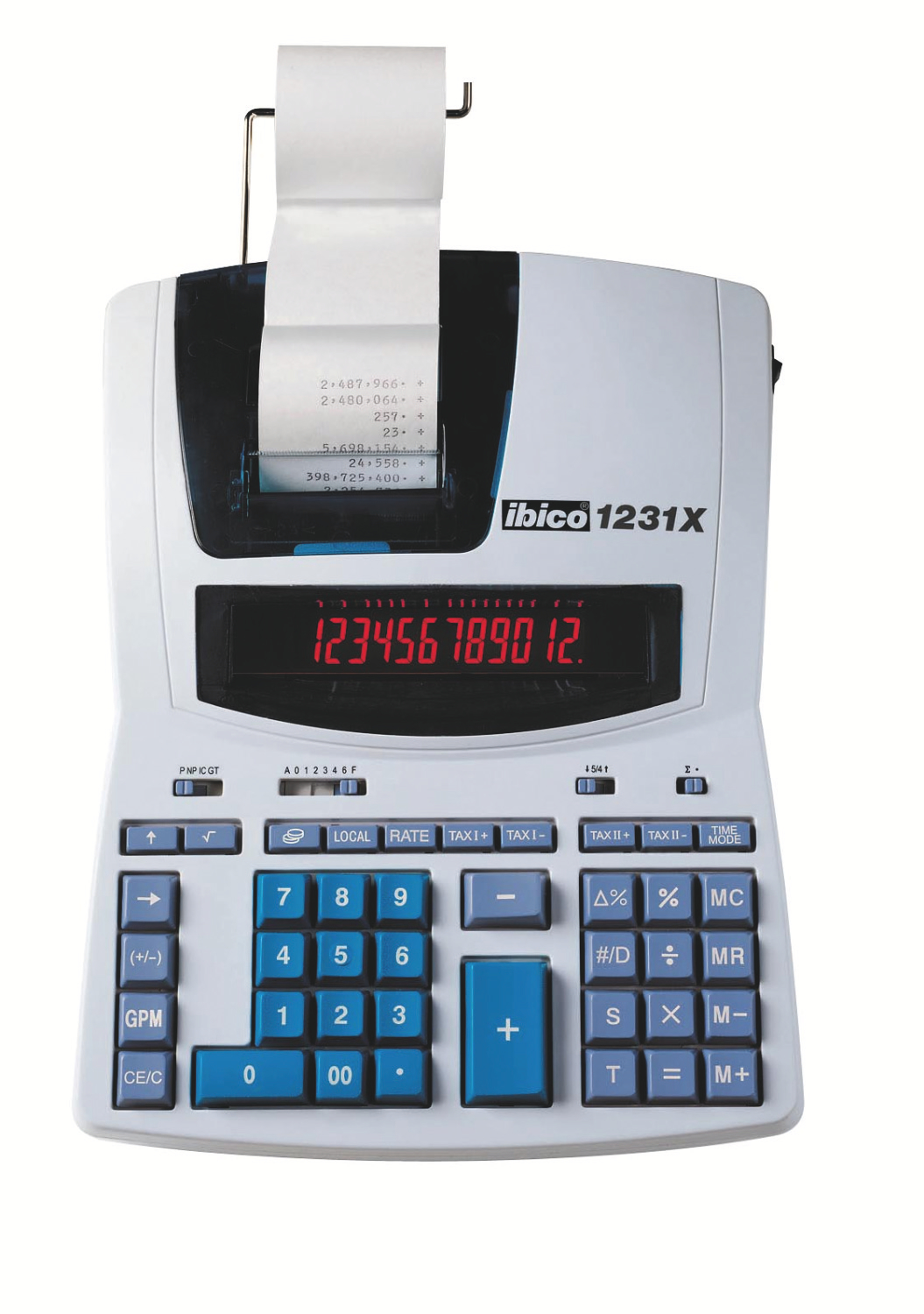 CALCULADORA IBICO 1231X IMPRESSORA ECRA LCD PAPEL 57 MM 12 DIGITOS 2 CORES IMPRESSAO BICOLOR BRANCO/AZUL 230X75X300 MM