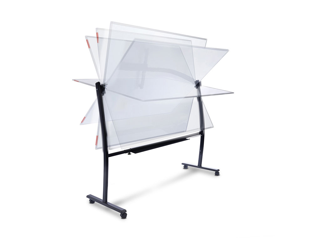 QUADRO BRANCO ROCADA ACO VITRIFICADO MAGNETICO MOLDURA ALUMINIO DUPLA FACE GIRATORIO CURVE 120X150 CM