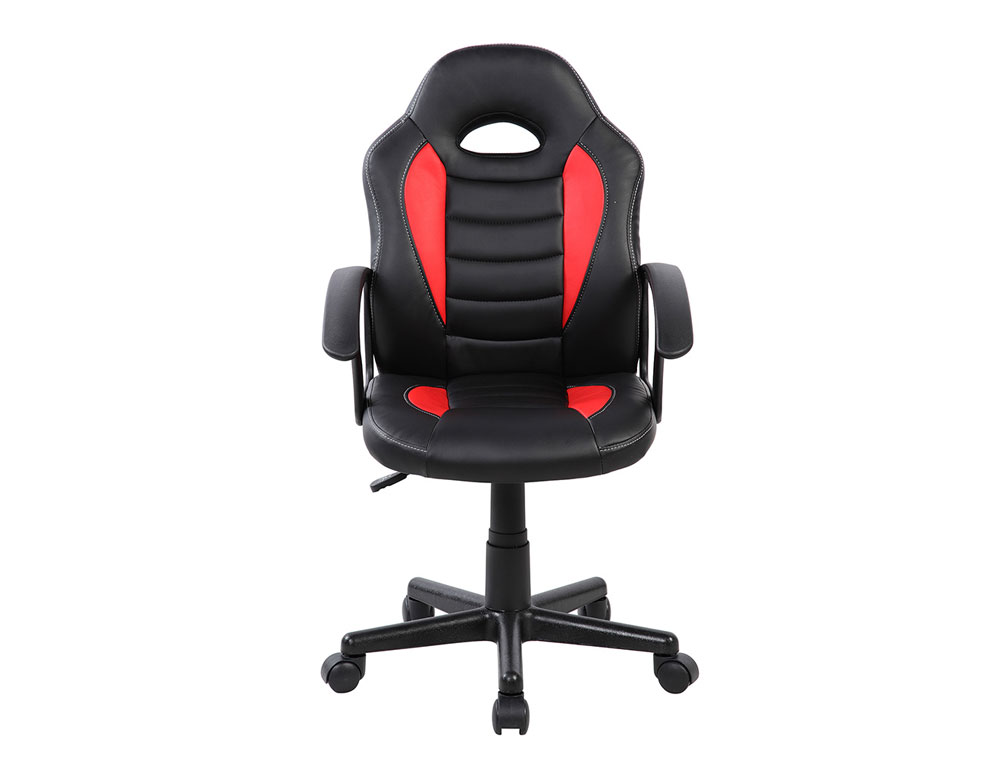CADEIRA ROCADA GAMING BRACOS FIXOS BASE NYLON COM RODAS IMITACAO PELE PRETO/VERMELHO 435X430X880-995 MM