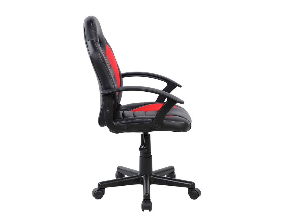 CADEIRA ROCADA GAMING BRACOS FIXOS BASE NYLON COM RODAS IMITACAO PELE PRETO/VERMELHO 435X430X880-995 MM