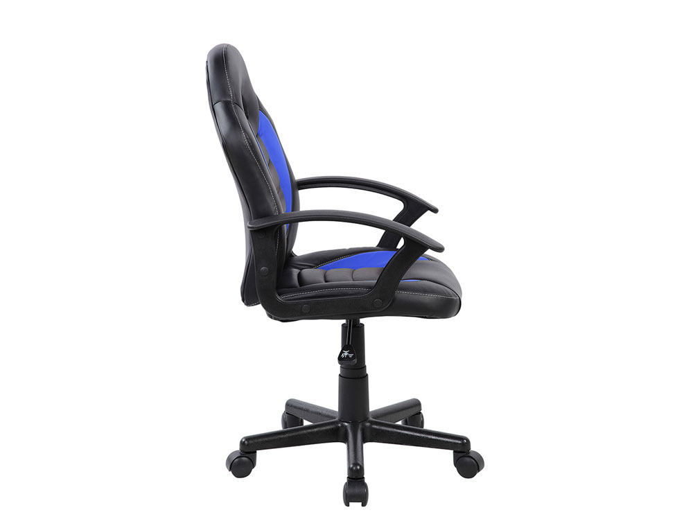 CADEIRA ROCADA GAMING BRACOS FIXOS BASE NYLON COM RODAS IMITACAO PELE PRETO/AZUL 435X430X880-995 MM