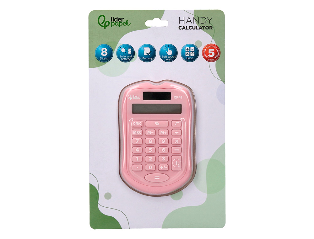 CALCULADORA LIDERPAPEL DE BOLSO XF41 8 DIGITOS SOLAR E PIHAS COR ROSA 94X59,5X10,5MM