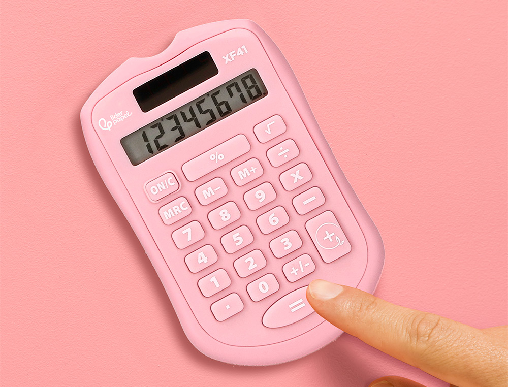 CALCULADORA LIDERPAPEL DE BOLSO XF41 8 DIGITOS SOLAR E PIHAS COR ROSA 94X59,5X10,5MM