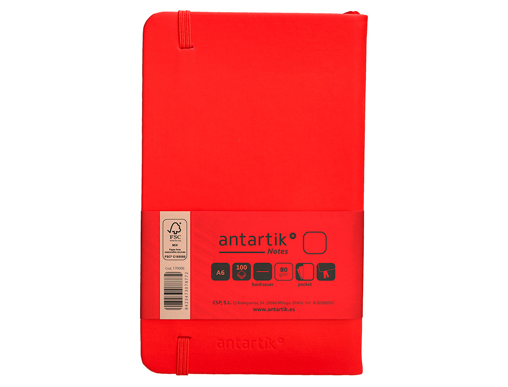 CADERNO COM ELASTICO ANTARTIK NOTES CAPA DURA A6 LISO VERMELHO 100 FOLHAS 80 GR FSC