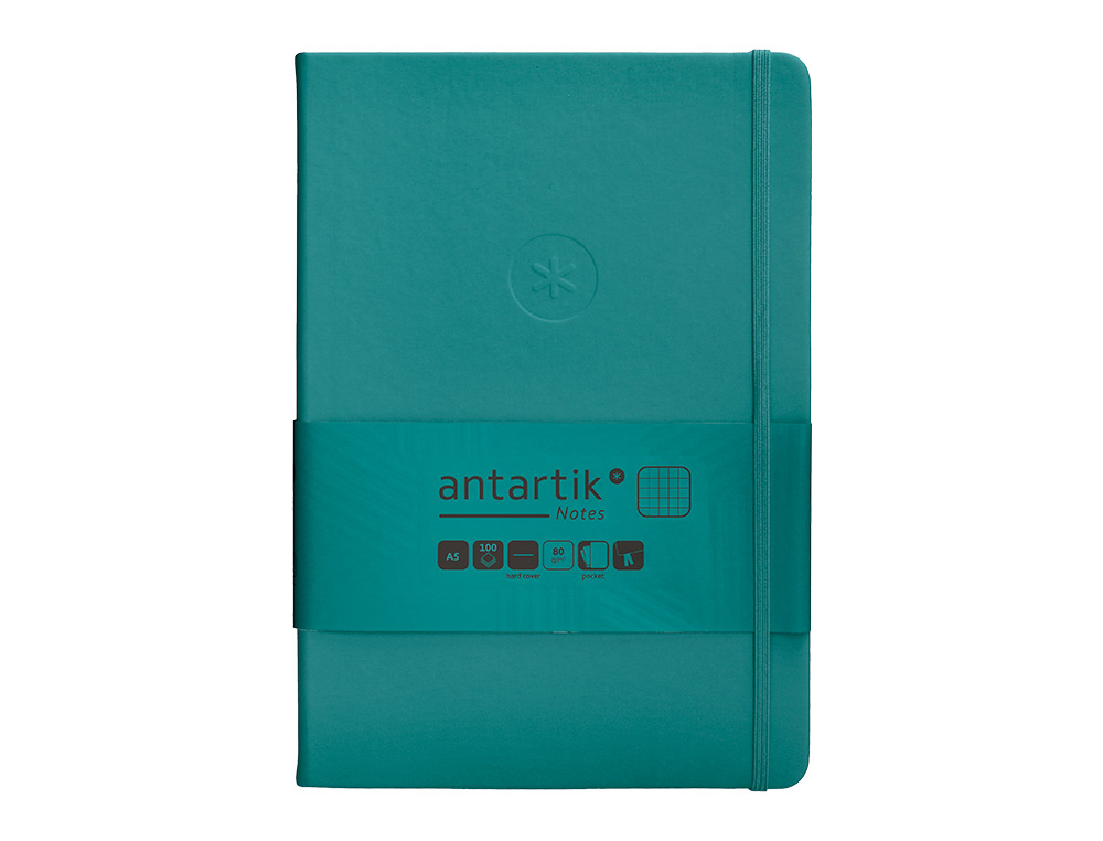 CADERNO COM ELASTICO ANTARTIK NOTES CAPA DURA A5 QUADRICULADO VERDE AGUA-MARINHA 100 FOLHAS 80 GR FSC