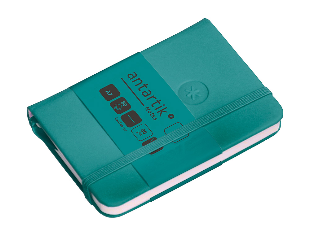 CADERNO COM ELASTICO ANTARTIK NOTES CAPA DURA A7 LISO VERDE AGUA-MARINHA 80 FOLHAS 80 GR FSC