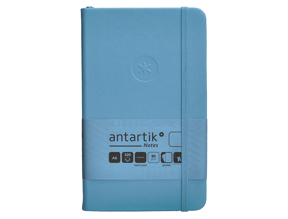 CADERNO COM ELASTICO ANTARTIK NOTES CAPA DURA A6 LISO AZUL CLARO 100 FOLHAS 80 GR FSC