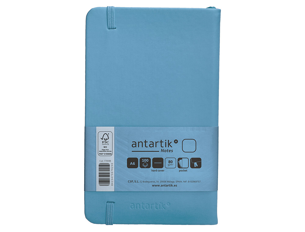 CADERNO COM ELASTICO ANTARTIK NOTES CAPA DURA A6 LISO AZUL CLARO 100 FOLHAS 80 GR FSC
