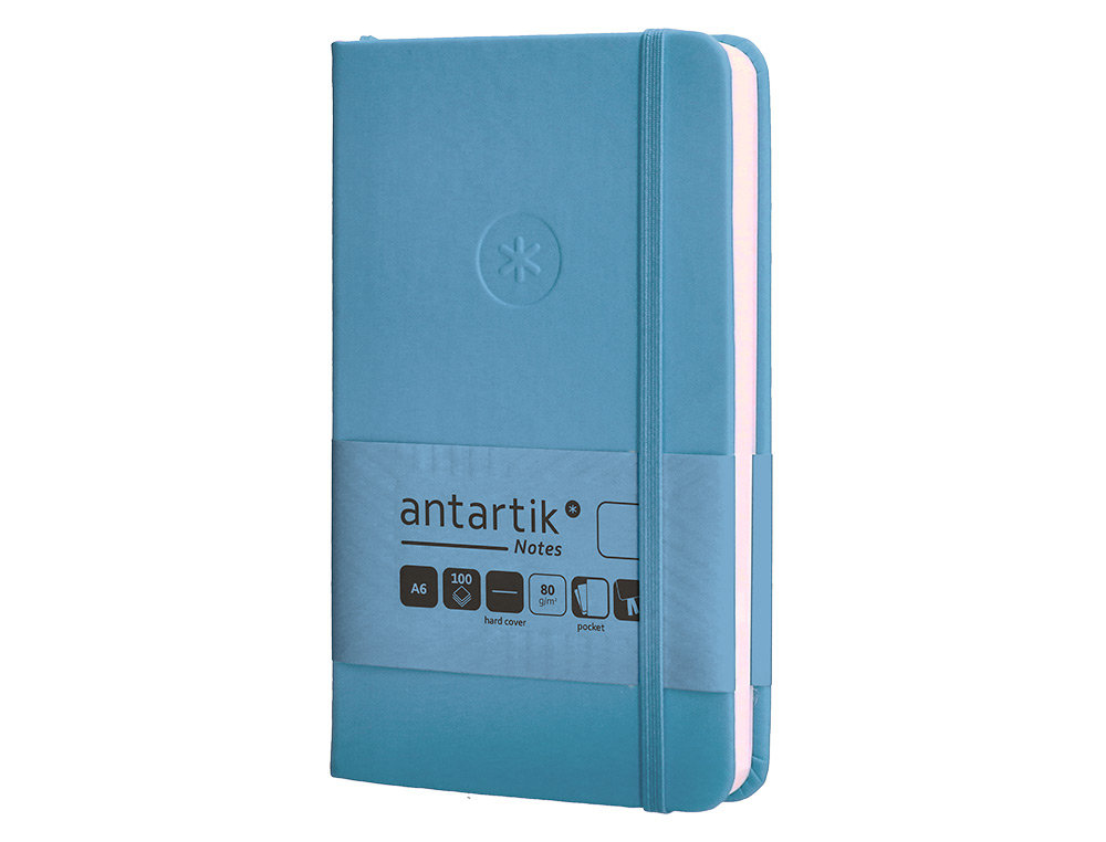 CADERNO COM ELASTICO ANTARTIK NOTES CAPA DURA A6 LISO AZUL CLARO 100 FOLHAS 80 GR FSC