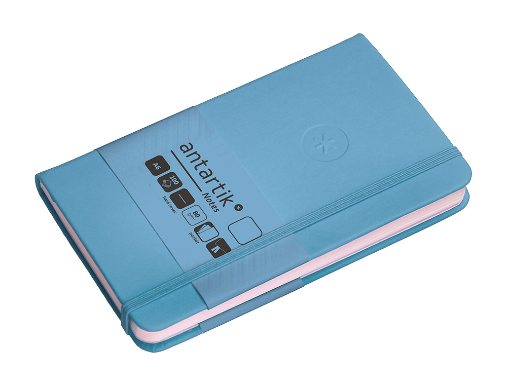 CADERNO COM ELASTICO ANTARTIK NOTES CAPA DURA A6 LISO AZUL CLARO 100 FOLHAS 80 GR FSC