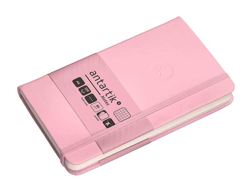 CADERNO COM ELASTICO ANTARTIK NOTES CAPA DURA A6 QUADRICULADO ROSA PASTEL 100 FOLHAS 80 GR FSC