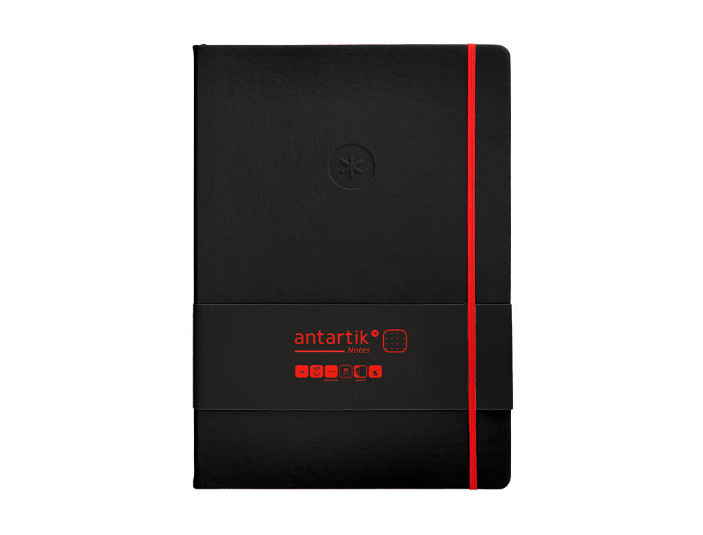 CADERNO COM ELASTICO ANTARTIK NOTES CAPA DURA A4 PONTILHADO PRETO E VERMELHO 100 FOLHAS 80 GR FSC