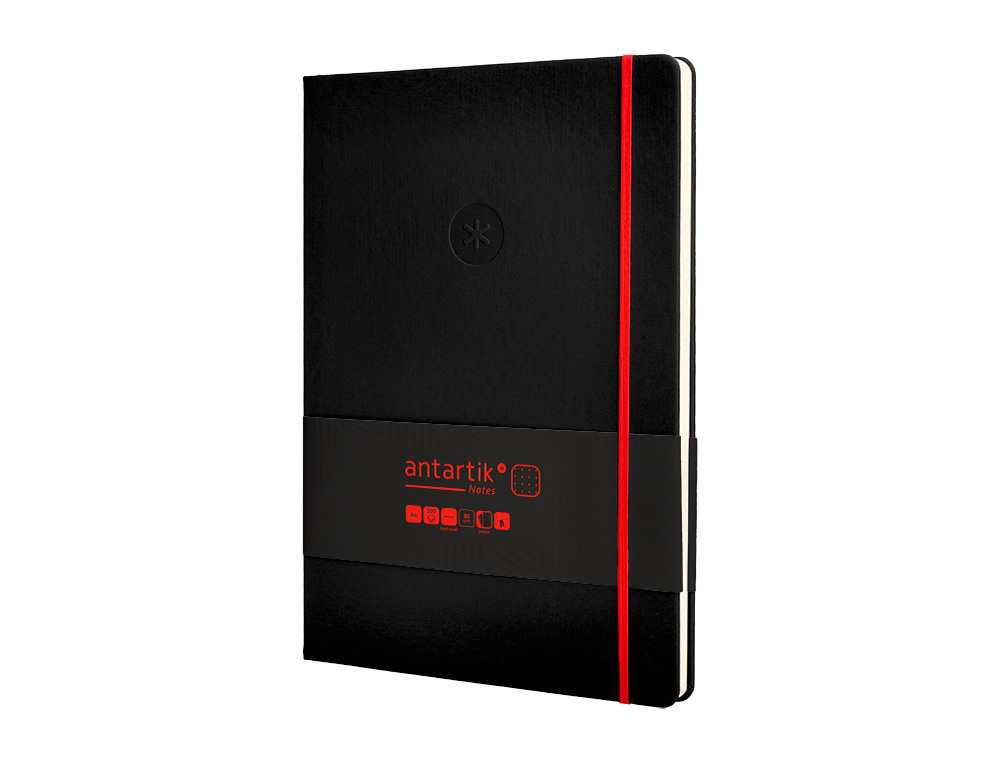 CADERNO COM ELASTICO ANTARTIK NOTES CAPA DURA A4 PONTILHADO PRETO E VERMELHO 100 FOLHAS 80 GR FSC