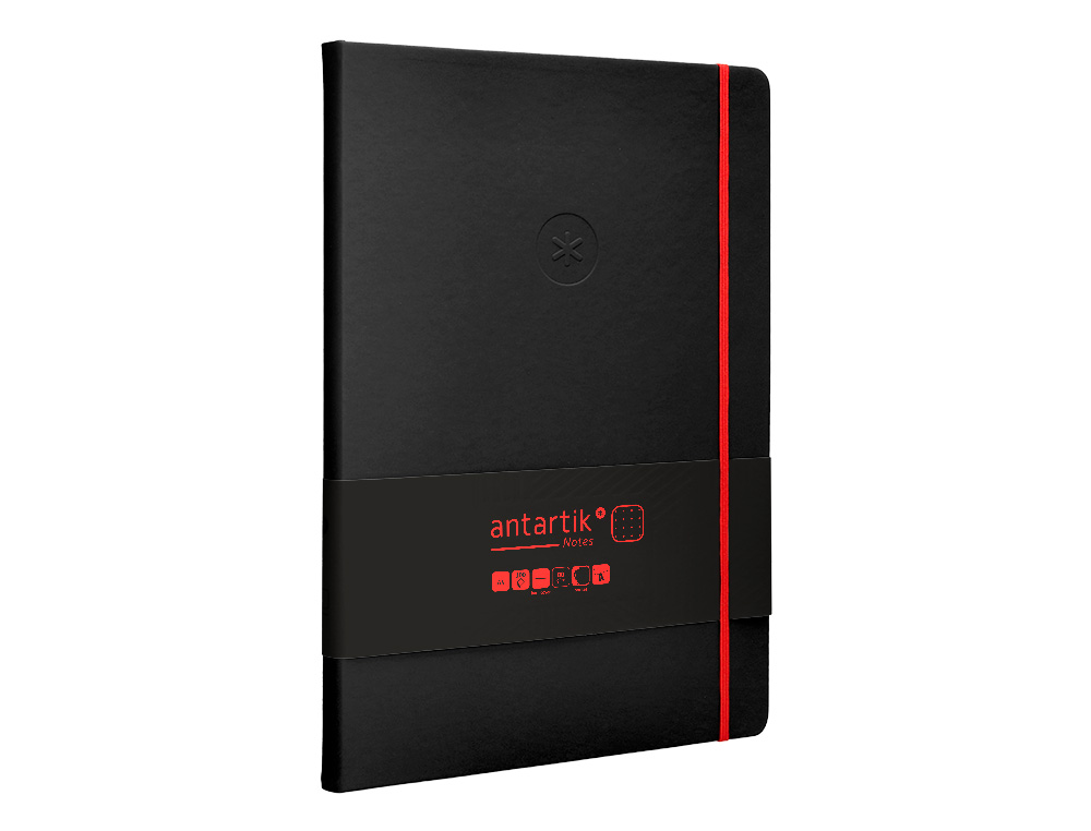 CADERNO COM ELASTICO ANTARTIK NOTES CAPA DURA A4 PONTILHADO PRETO E VERMELHO 100 FOLHAS 80 GR FSC