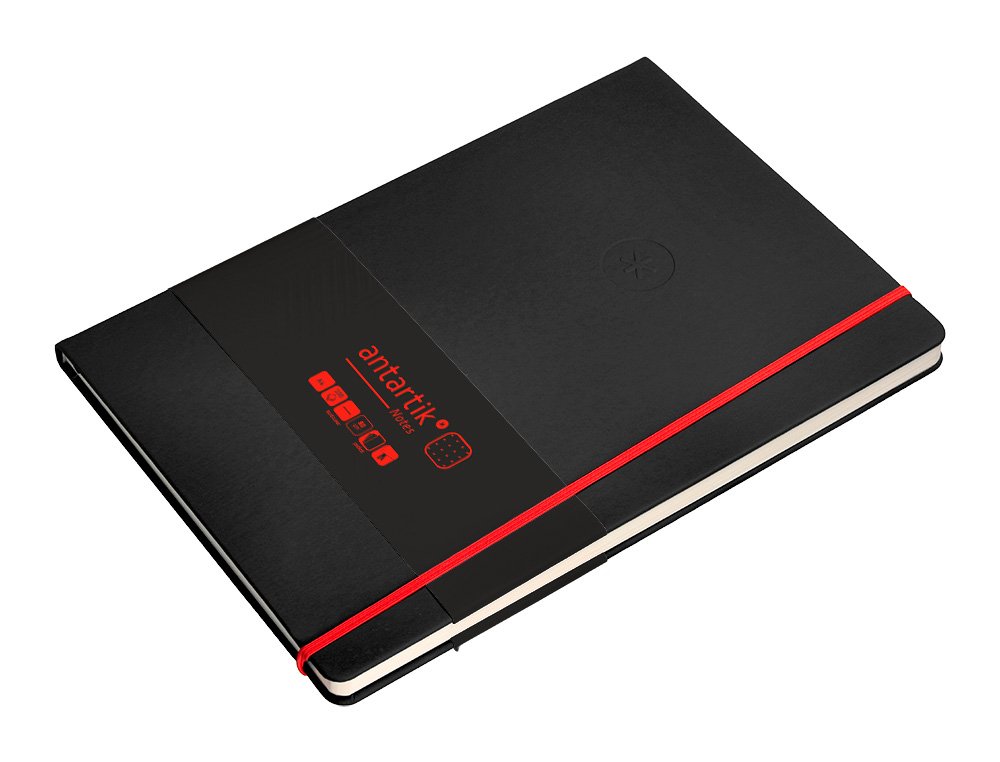 CADERNO COM ELASTICO ANTARTIK NOTES CAPA DURA A4 PONTILHADO PRETO E VERMELHO 100 FOLHAS 80 GR FSC