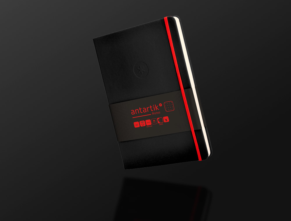 CADERNO COM ELASTICO ANTARTIK NOTES CAPA DURA A5 PONTILHADO PRETO E VERMELHO 100 FOLHAS 80 GR FSC