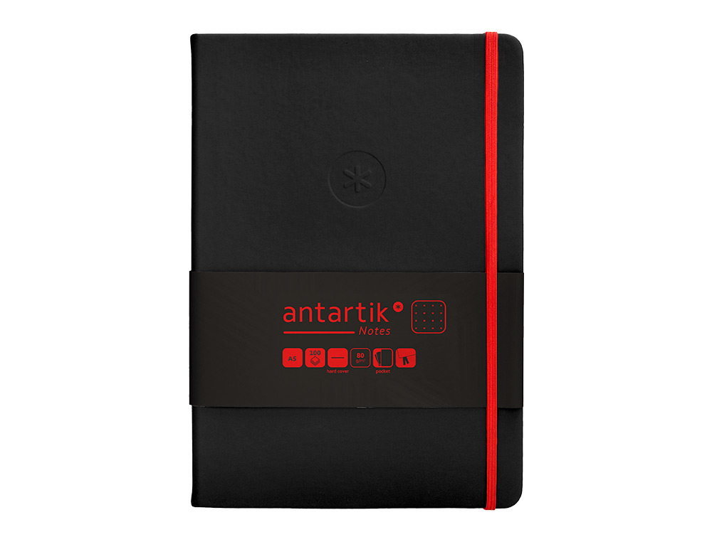 CADERNO COM ELASTICO ANTARTIK NOTES CAPA DURA A5 PONTILHADO PRETO E VERMELHO 100 FOLHAS 80 GR FSC