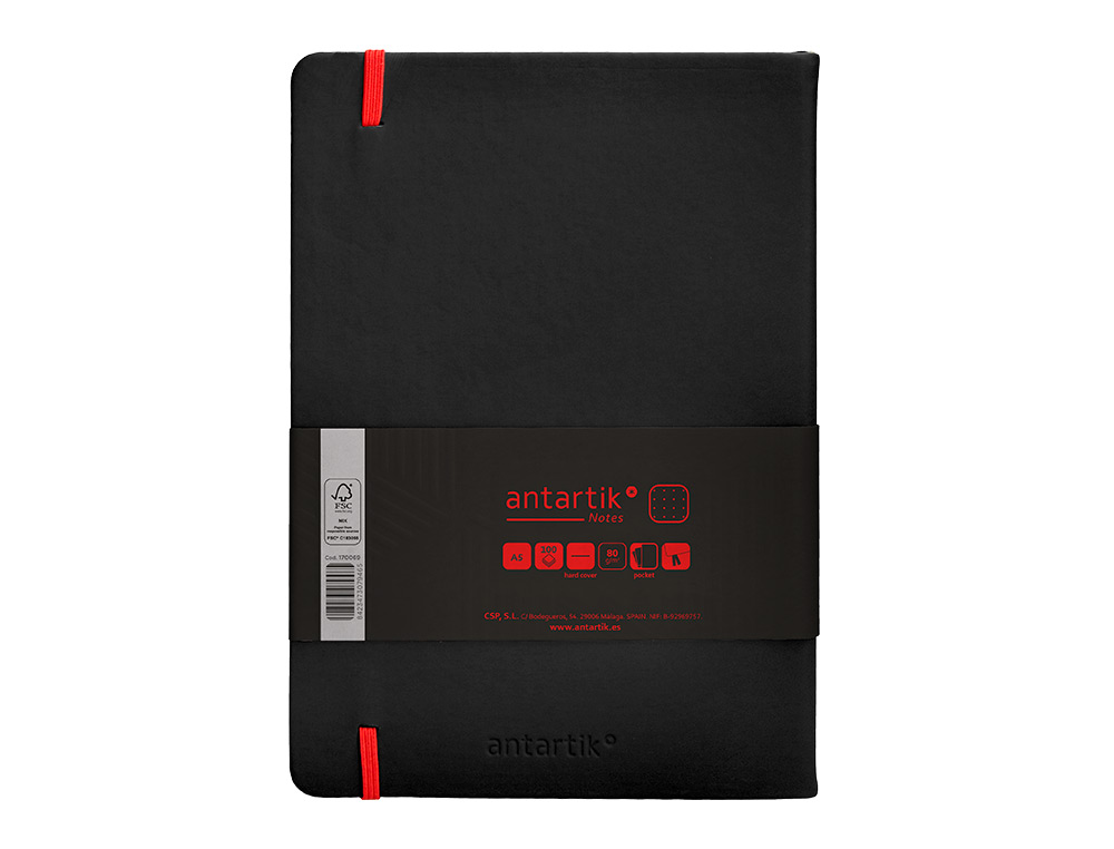 CADERNO COM ELASTICO ANTARTIK NOTES CAPA DURA A5 PONTILHADO PRETO E VERMELHO 100 FOLHAS 80 GR FSC