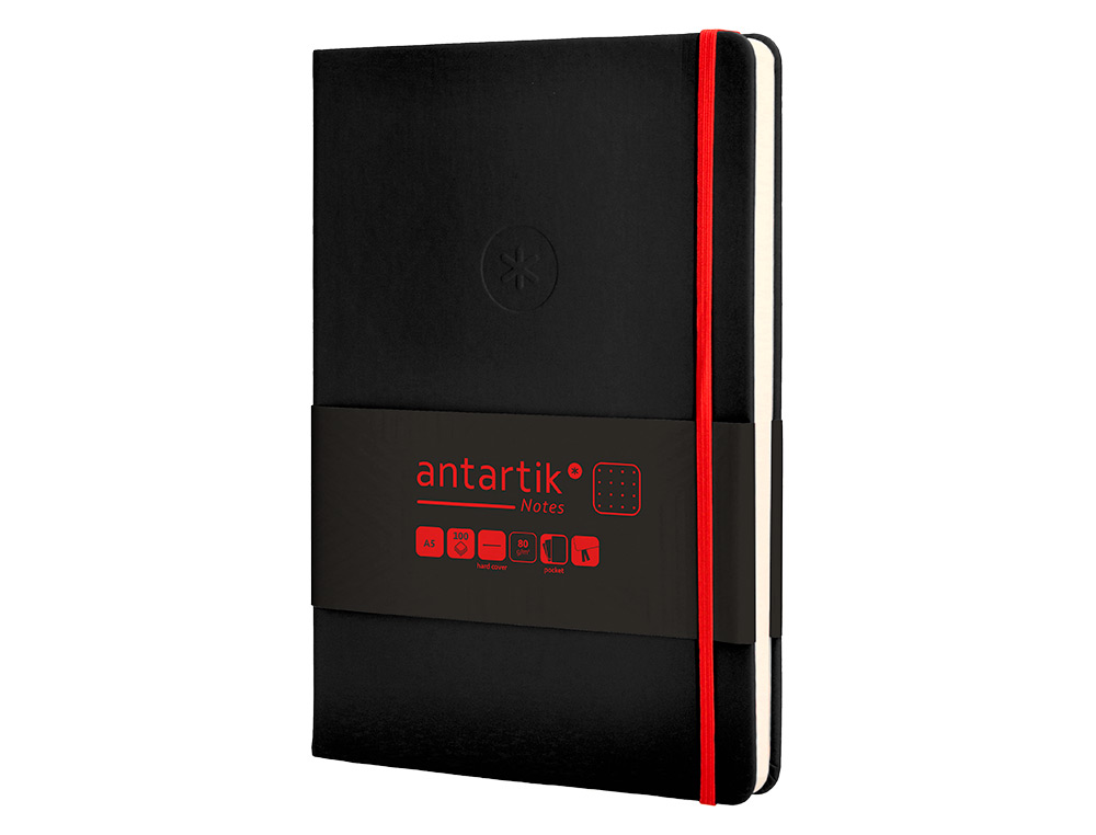 CADERNO COM ELASTICO ANTARTIK NOTES CAPA DURA A5 PONTILHADO PRETO E VERMELHO 100 FOLHAS 80 GR FSC