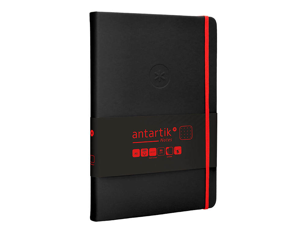 CADERNO COM ELASTICO ANTARTIK NOTES CAPA DURA A5 PONTILHADO PRETO E VERMELHO 100 FOLHAS 80 GR FSC