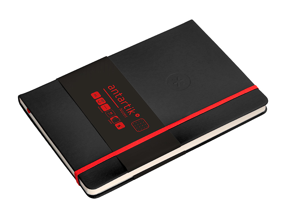 CADERNO COM ELASTICO ANTARTIK NOTES CAPA DURA A5 PONTILHADO PRETO E VERMELHO 100 FOLHAS 80 GR FSC