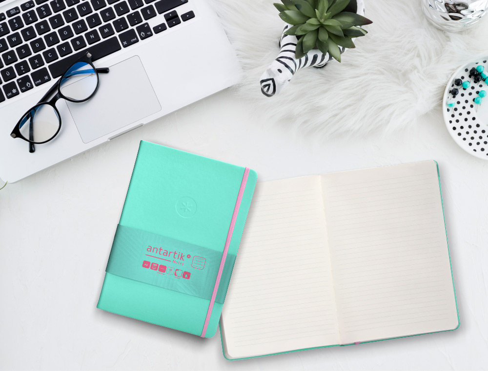 CADERNO COM ELASTICO ANTARTIK NOTES CAPA DURA A5 PAUTADO ROSA E TURQUESA 100 FOLHAS 80 GR FSC