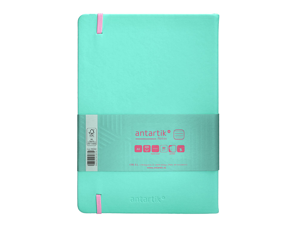 CADERNO COM ELASTICO ANTARTIK NOTES CAPA DURA A5 PAUTADO ROSA E TURQUESA 100 FOLHAS 80 GR FSC