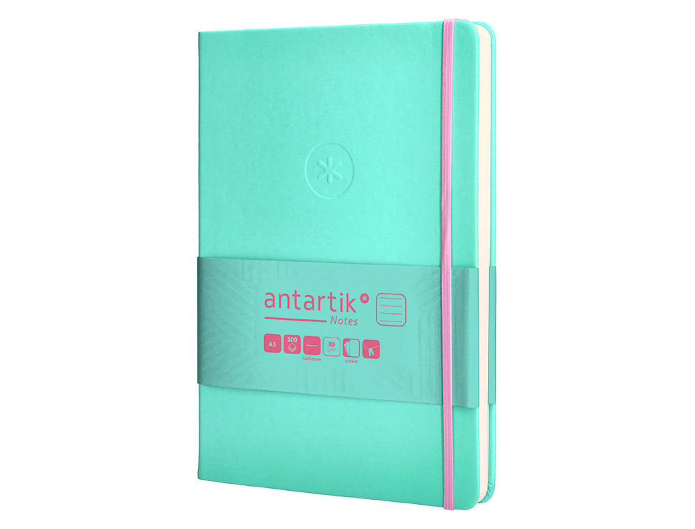 CADERNO COM ELASTICO ANTARTIK NOTES CAPA DURA A5 PAUTADO ROSA E TURQUESA 100 FOLHAS 80 GR FSC