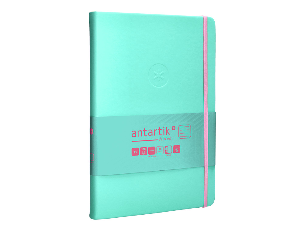 CADERNO COM ELASTICO ANTARTIK NOTES CAPA DURA A5 PAUTADO ROSA E TURQUESA 100 FOLHAS 80 GR FSC