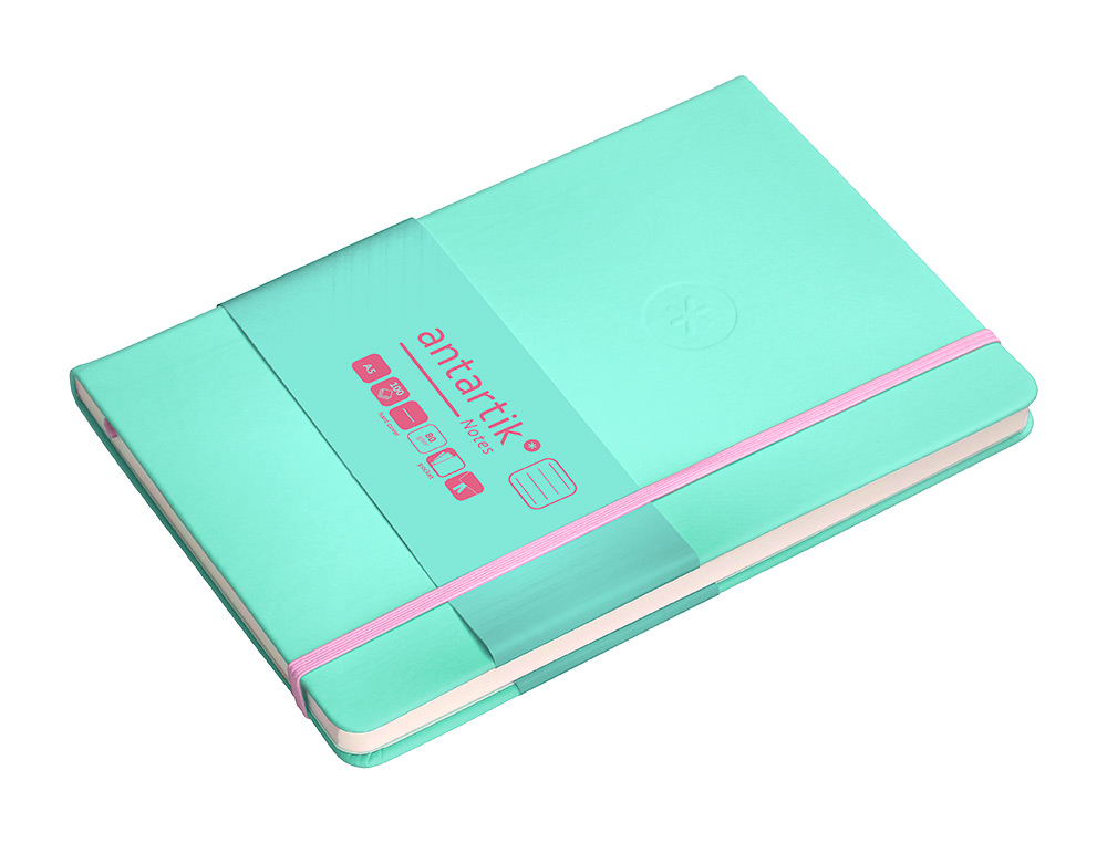 CADERNO COM ELASTICO ANTARTIK NOTES CAPA DURA A5 PAUTADO ROSA E TURQUESA 100 FOLHAS 80 GR FSC