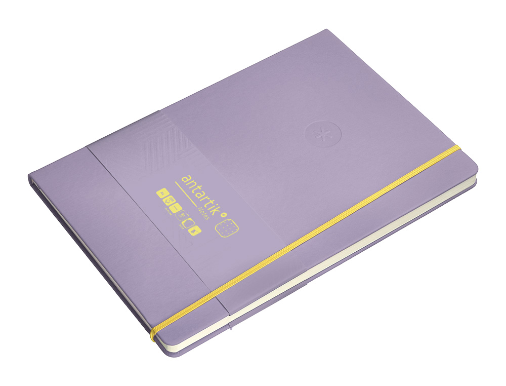 CADERNO COM ELASTICO ANTARTIK NOTES CAPA DURA A4 PONTILHADO ROXO E AMARELO 100 FOLHAS 80 GR FSC