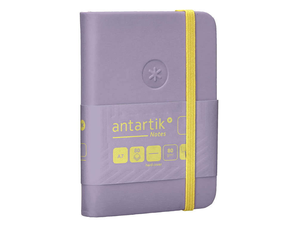 CADERNO COM ELASTICO ANTARTIK NOTES CAPA DURA A7 LISO ROXO E AMARELO 80 FOLHAS 80 GR FSC