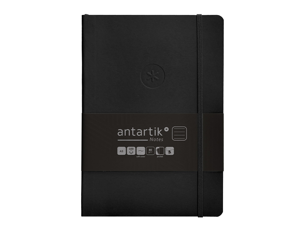 CADERNO COM ELASTICO ANTARTIK NOTES CAPA MOLE A5 PAUTADO PRETO 80 FOLHAS 80 GR FSC